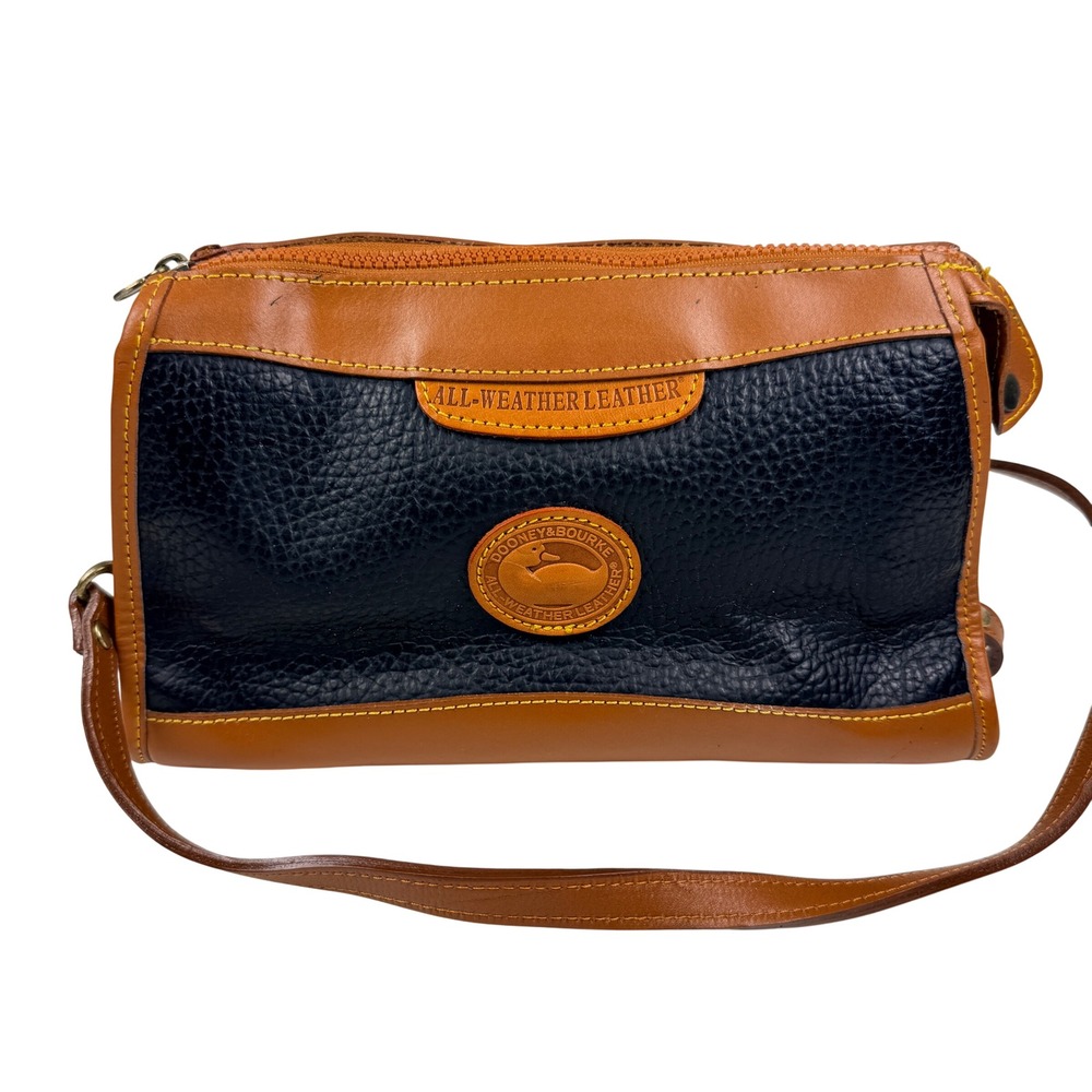 Vintage Dooney & Bourke All Weather Leather Crossbody Bag Two Tone Black Tan USA